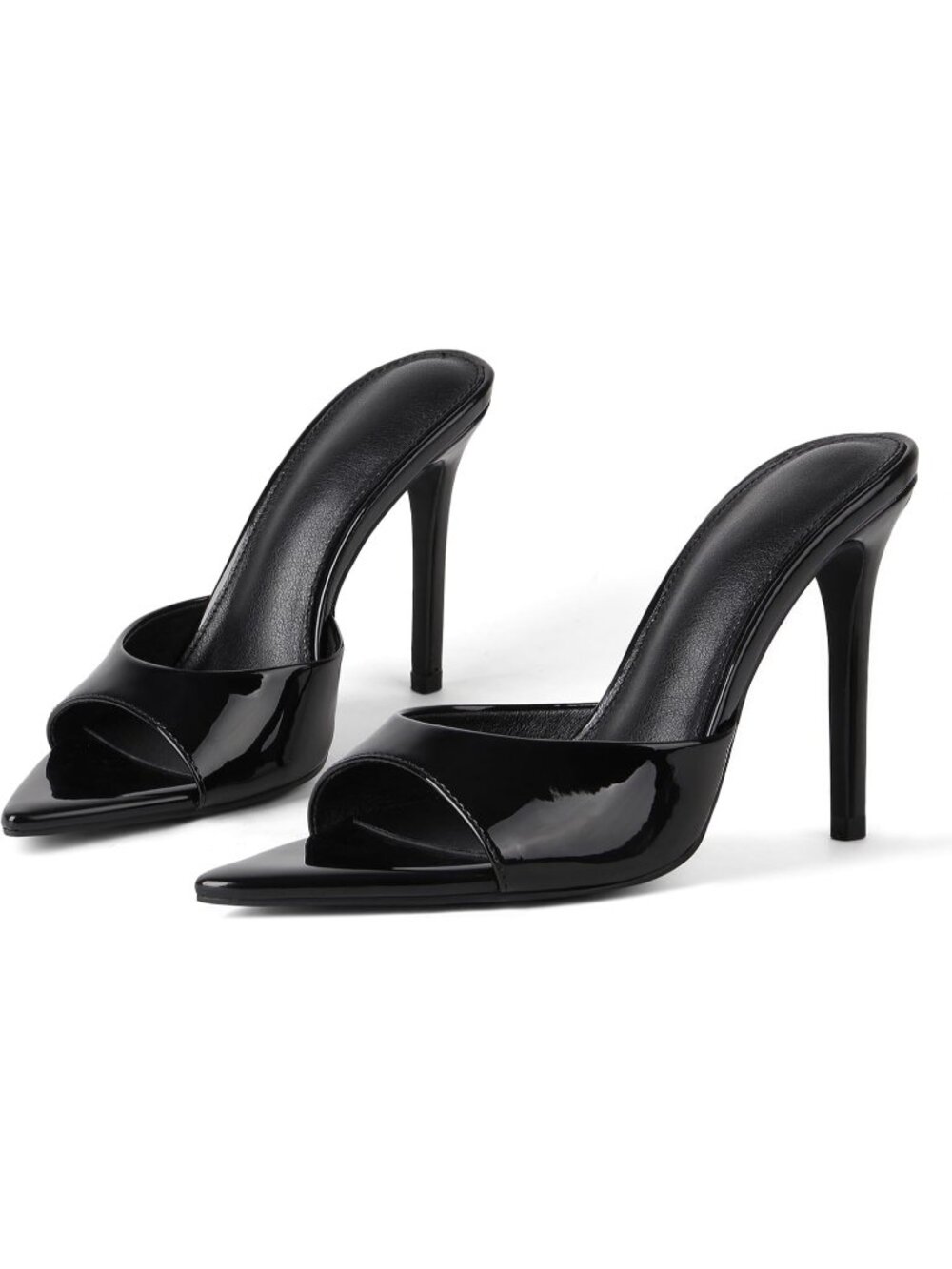 Women's Black Sandals Open Toe Stiletto High Heels Mules Slip On Patent Shoes